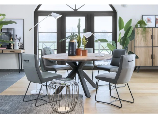 Ronde Eetkamertafel COLOMBO - Massief Eik Railway Bruin Hout 4 Ronde Eetkamertafel COLOMBO - Massief Eik Railway Bruin Hout - Afbeelding 4