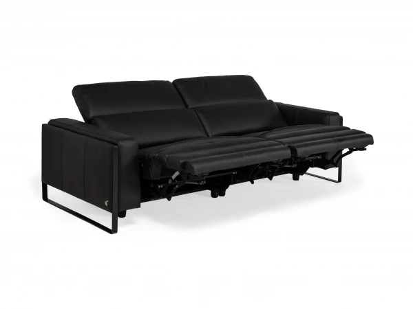 3-zit Met Relaxen PIER - Leder Zwart Zwart 4 3-zit Met Relaxen PIER - Leder Zwart Zwart - Afbeelding 4