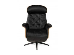 Elektr. Relaxfauteuil Met Accu VOLDEN - Zwart Leder/Walnoot Zwart