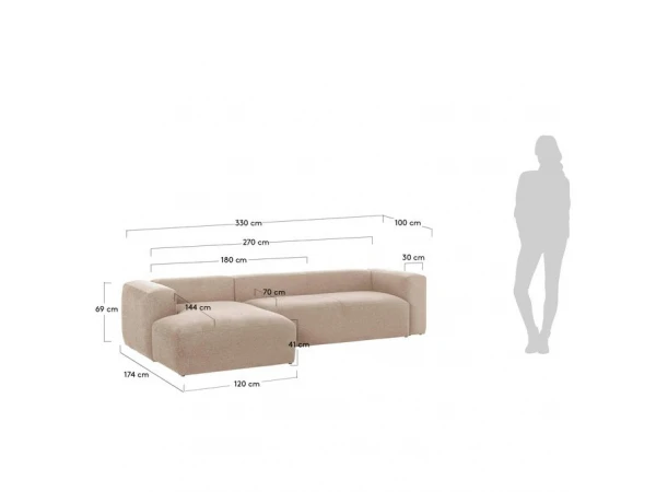 3-zit Met Chaise Longue Links BLOK - Beige Beige 6 3-zit Met Chaise Longue Links BLOK - Beige Beige - Afbeelding 6