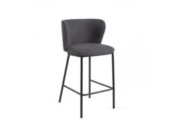 Barstoel CISELIA - Donkergrijs Chenille Grijs