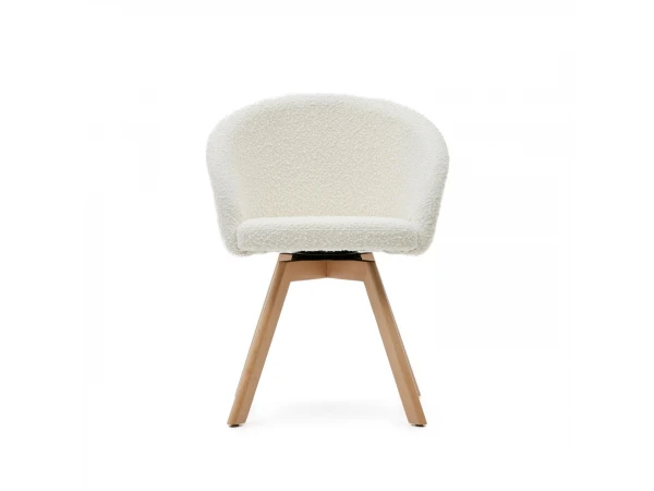 Draaibare Stoel MARVIN - Wit Boucle/poten Natuur Wit 4 Draaibare Stoel MARVIN - Wit Boucle/poten Natuur Wit - Afbeelding 4