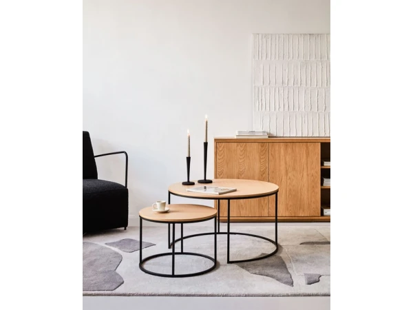 Set 2 Bijzettafels Rond YOANA - Eikenfineer Hout 4 Set 2 Bijzettafels Rond YOANA - Eikenfineer Hout - Afbeelding 4