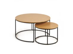 Set 2 Bijzettafels Rond YOANA - Eikenfineer Hout