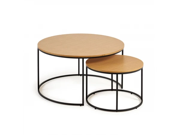 Set 2 Bijzettafels Rond YOANA - Eikenfineer Hout 1 Set 2 Bijzettafels Rond YOANA - Eikenfineer Hout