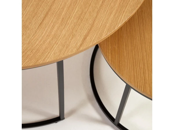 Set 2 Bijzettafels Rond YOANA - Eikenfineer Hout 2 Set 2 Bijzettafels Rond YOANA - Eikenfineer Hout - Afbeelding 2