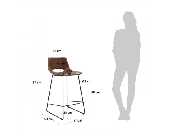 Barstoel ZAHARA - Bruin Lederlook Bruin 6 Barstoel ZAHARA - Bruin Lederlook Bruin - Afbeelding 6