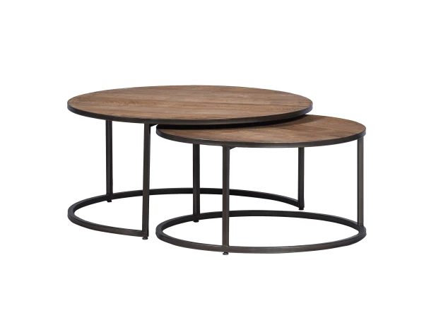 Set Van 2 Salontafels Rond Hout 1 Set Van 2 Salontafels Rond Hout