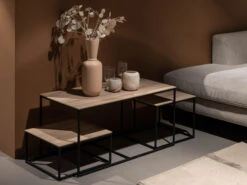 Set Salontafels MEX - Fresh Oak/zwart Metaal Hout -Zuiver || RICHMOND Verkoop maxfurn mex 63984