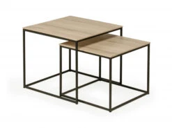 Set Van 2 Salontafels SIMON - Fresh Oak/zwart Metaal Hout