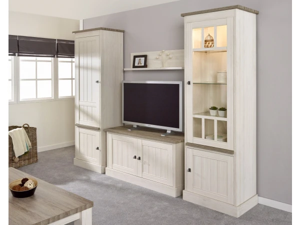 Smalle Vitrine Rechts YORK - Lariks & Crystal Oak Beige Beige 2 Smalle Vitrine Rechts YORK - Lariks & Crystal Oak Beige Beige - Afbeelding 2