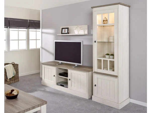 Smalle Vitrine Rechts YORK - Lariks & Crystal Oak Beige Beige 3 Smalle Vitrine Rechts YORK - Lariks & Crystal Oak Beige Beige - Afbeelding 3