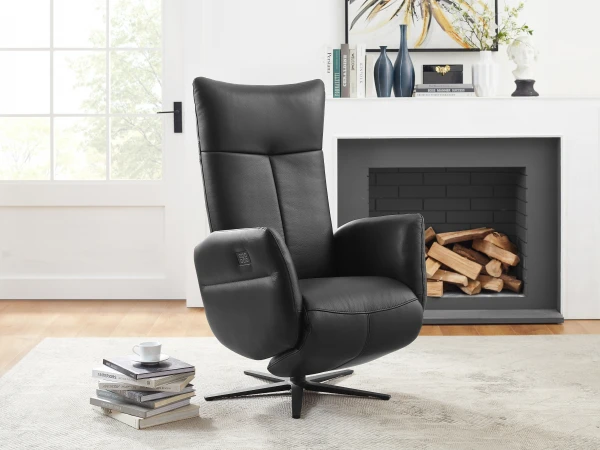 Elektrische Fauteuil MERCURIUS - Zwart Leder Zwart 2 Elektrische Fauteuil MERCURIUS - Zwart Leder Zwart - Afbeelding 2