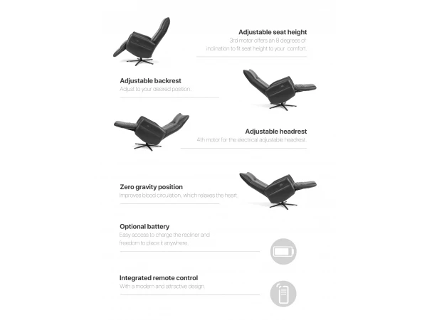 Elektrische Fauteuil MERCURIUS - Zwart Leder Zwart 4 Elektrische Fauteuil MERCURIUS - Zwart Leder Zwart - Afbeelding 4