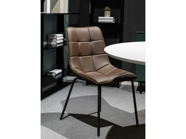 Stoel LUCCA - Bruin/olijf Lederlook Donkerbruin 4 Stoel LUCCA - Bruin/olijf Lederlook Donkerbruin - Afbeelding 4