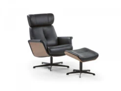 Fauteuil PONTI Met Voetbank - Zwart Leder Zwart
