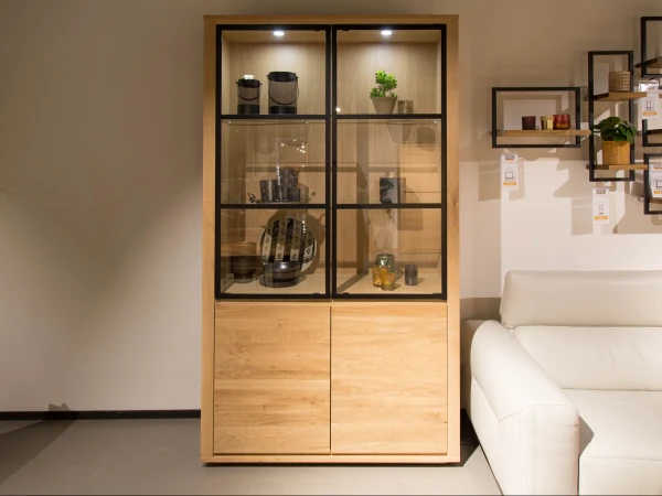Vitrine ZEN Met Verlichting - Smoked Oak Hout 1 Vitrine ZEN Met Verlichting - Smoked Oak Hout
