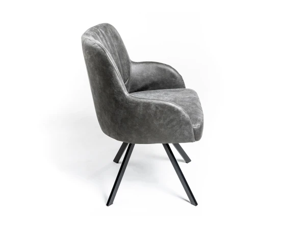 Stoel MILLER - Grijs Leder Grijs 3 Stoel MILLER - Grijs Leder Grijs - Afbeelding 3