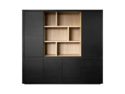 Vitrine ZEN Open Midden Incl. LED - Black Matte/smoked Oak Zwart